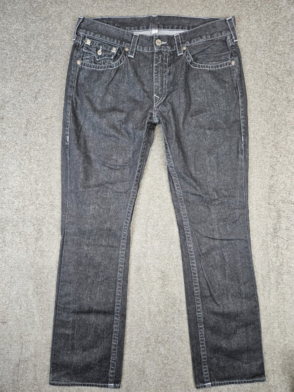 True Religion Men's Black Bootcut Jeans 36 (38x34) Flap Pockets Made in USA